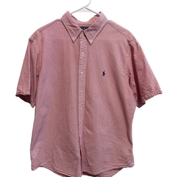 Ralph Lauren Other - Ralph Lauren Red White Seersucker Button Down Short Sleeve Classic Fit Sz XL